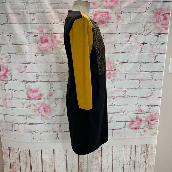Trulli Anthropologie Women's Color Block Tweed Black/Mustard Sheath Dress Size 8 - Picture 6 of 12